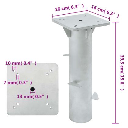 Стойка за чадър за вграждане, сребриста, 16x16x39,5 см, стомана