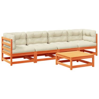 Градински комплект с възглавници, 5 части, восъчнокафяв