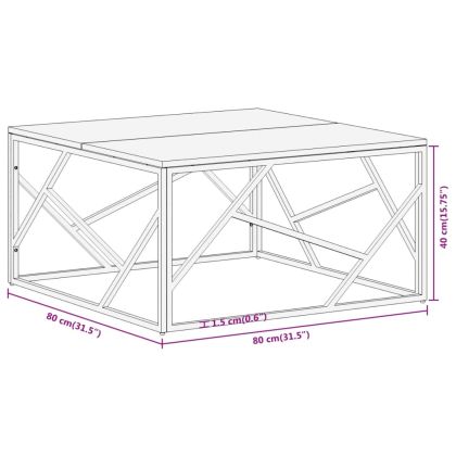 Кафе маса, сребриста, инокс и масивно регенерирано дърво