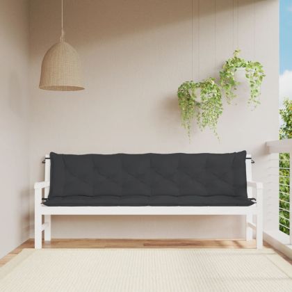 Възглавници за градински пейки 2 бр черно 200x50x7 см плат