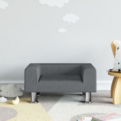 Детски диван, Тъмносив, 50x40x26,5 см, кадифе