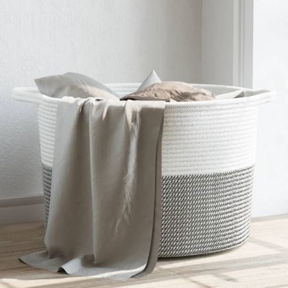 Кош за пране сиво и бяло Ø55x36 см памук
