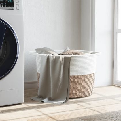 Кош за пране кафяво и бяло Ø55x36 см памук