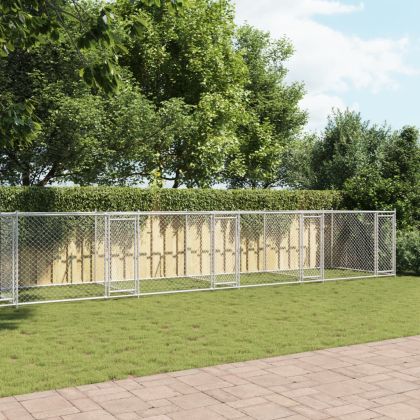 Кучешка клетка с врати сива 10x2x1,5 м поцинкована стомана