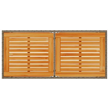 Градинска маса с плот от акация, сиво, 115x54x74 см, полиратан