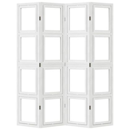 Разделител за стая, 4 панела, бял, дърво пауловния масив