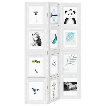 Разделител за стая, 3 панела, бял, дърво пауловния масив