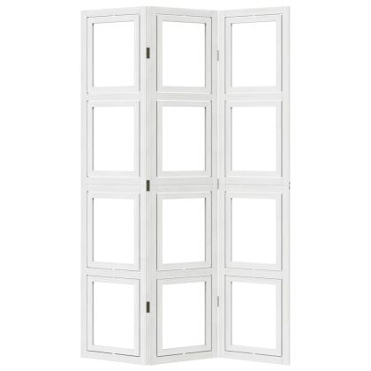 Разделител за стая, 3 панела, бял, дърво пауловния масив