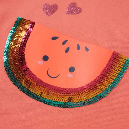 Детска тениска с къдрави ръкави, коралова, 128