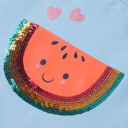 Детска тениска с ръкави волани, светлосиньо, 128