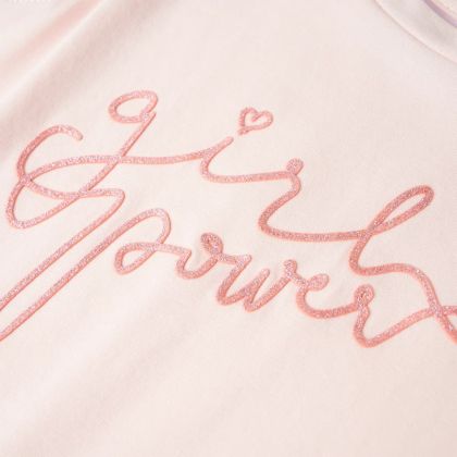 Детска тениска с ръкави волани, меко розово, 140