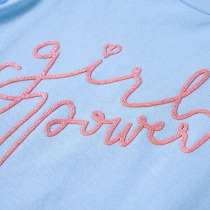 Детска тениска с ръкави волани, светлосиньо, 116