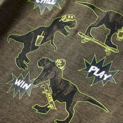 Детска тениска с дълъг ръкав, тъмно каки меланж, 128