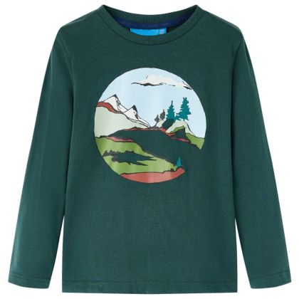 Детска тениска с дълъг ръкав, тъмнозелена, 104