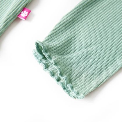 Детска тениска с дълги ръкави, ниска яка, тъмна мента, 104