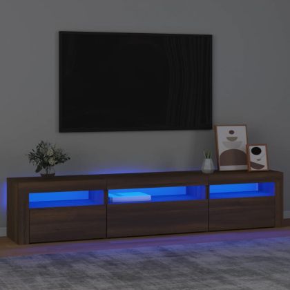 ТВ шкаф с LED осветление, кафяв дъб, 195x35x40 см