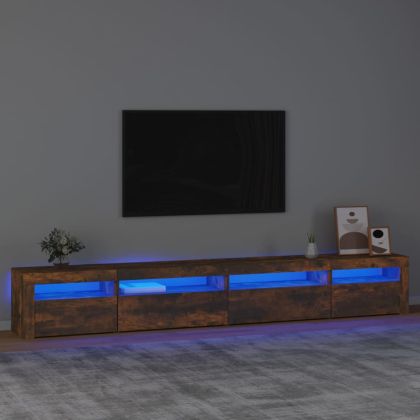 ТВ шкаф с LED осветление, опушен дъб, 270x35x40 см