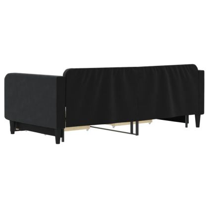 Канапе с изтеглящо легло и чекмеджета черно 100x200 см кадифе