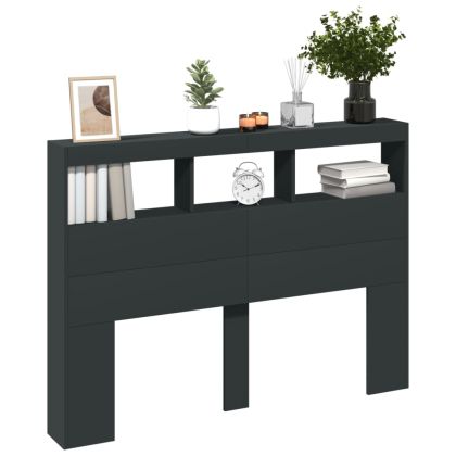 Табла шкаф с LED, черен, 140x17x102 см