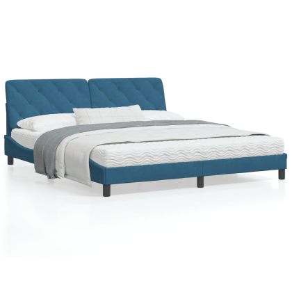 Рамка за легло с LED осветление, синя, 180x200 см, кадифе