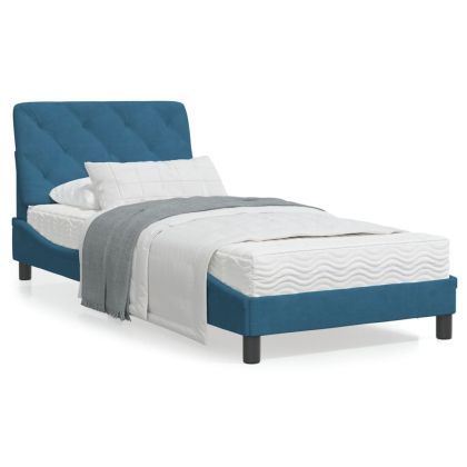 Рамка за легло с табла, синя, 90x190 см, кадифе