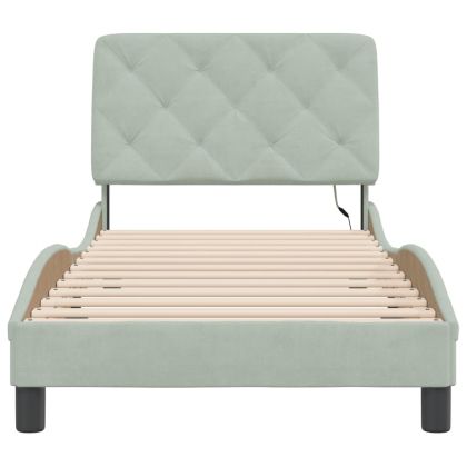Рамка за легло с LED осветление без матрак, светлосива, 90x190 см, кадифе