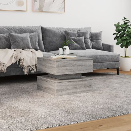 Маса за кафе с LED осветление, сив сонома, 50x50x40 см