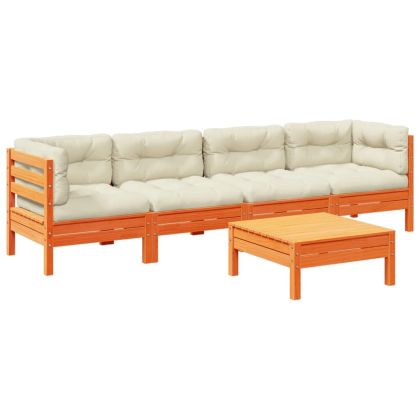 Градински комплект с възглавници, 5 части, восъчнокафяв