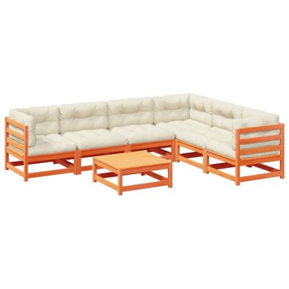 Градински комплект с възглавници, 7 части, восъчнокафяв