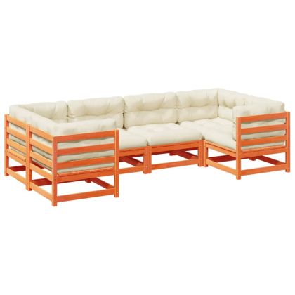 Градински комплект с възглавници, 6 части, восъчнокафяв