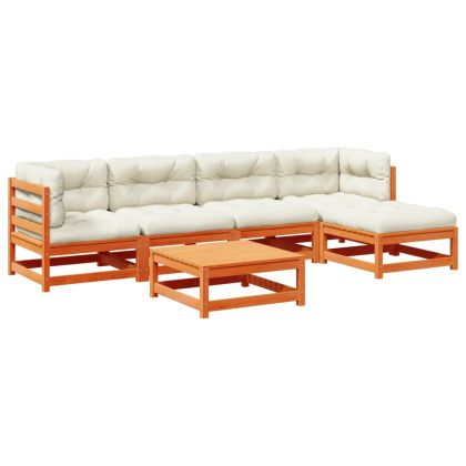 Градински комплект с възглавници, 6 части, восъчнокафяв