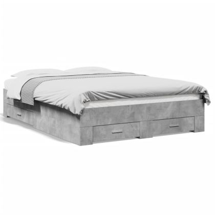 Рамка за легло с чекмеджета, бетонно сива, 140x190 см