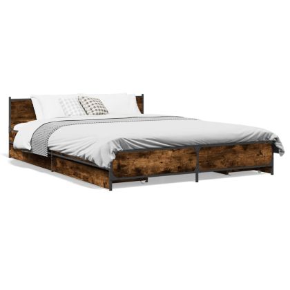Рамка за легло с чекмедже опушен дъб 140x200 см инженерно дърво