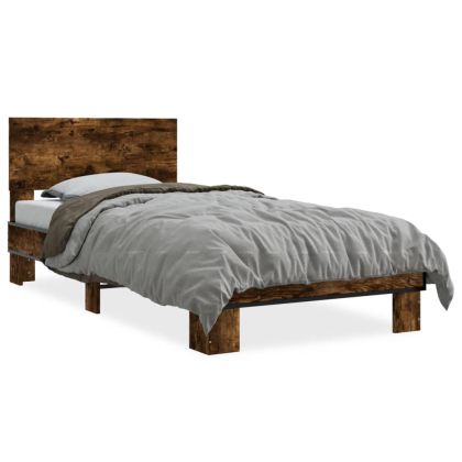 Рамка за легло, опушен дъб, 90x190 см, инженерно дърво и метал