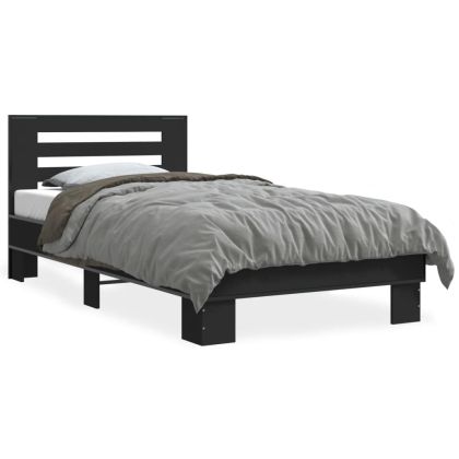 Рамка за легло, черна, 100x200 см, инженерно дърво и метал