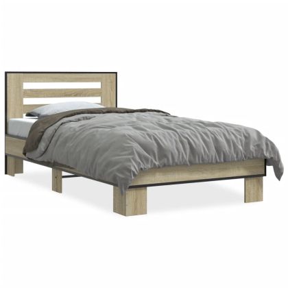 Рамка за легло, дъб сонома, 90x190 см, инженерно дърво и метал