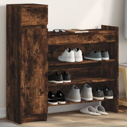 Шкаф за обувки, опушен дъб, 100,5x28x100 см, инженерно дърво