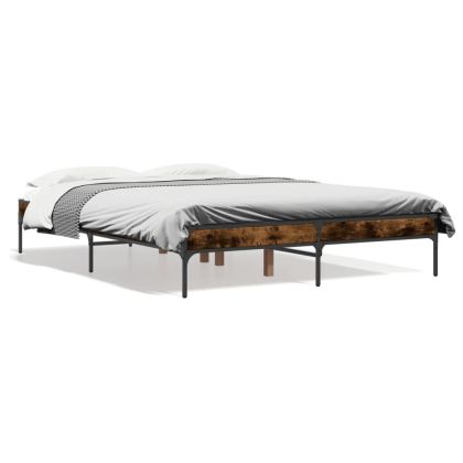 Рамка за легло, опушен дъб, 140x190 см, инженерно дърво и метал
