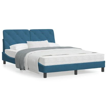 Рамка за легло с LED осветление, синя, 140x200 см, кадифе