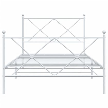 Метална рамка за легло с горна и долна табла, бяла, 100x200 см