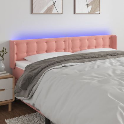 LED горна табла за легло, розова, 183x16x78/88 см, кадифе