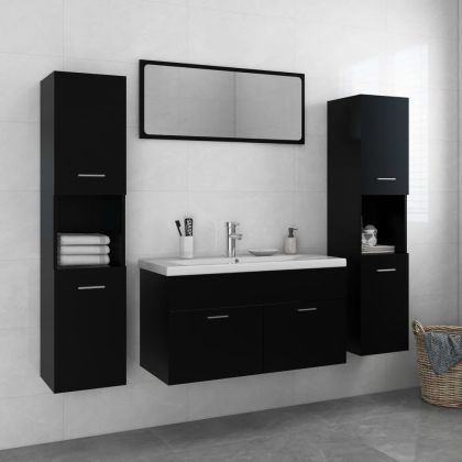 Комплект мебели за баня, черен, ПДЧ