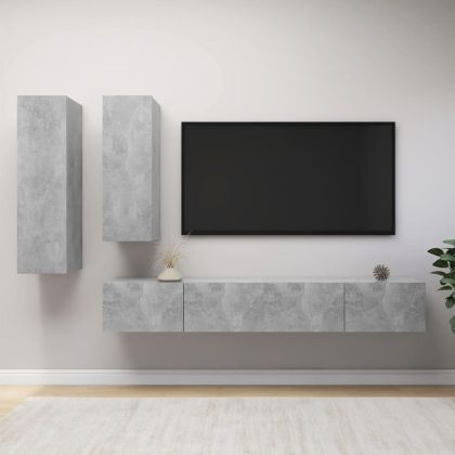 Комплект ТВ шкафове от 4 части, бетонно сиви, инженерно дърво