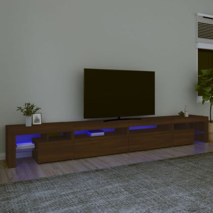 ТВ шкаф с LED осветление, кафяв дъб, 290x36,5x40 см