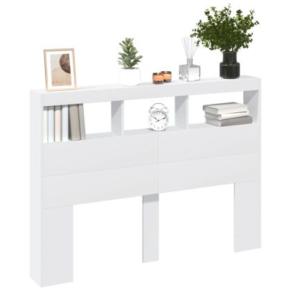 Табла шкаф с LED, бял, 140x17x102 см