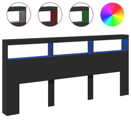 Табла шкаф с LED, черен, 220x17x102 см