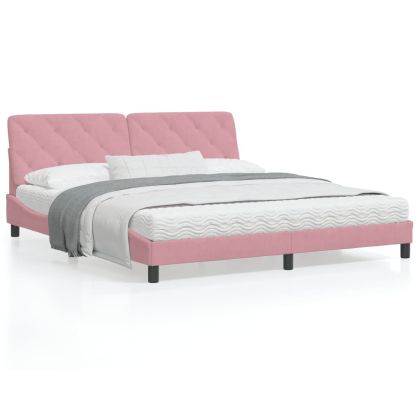 Рамка за легло с LED осветление, розова, 180x200 см, кадифе