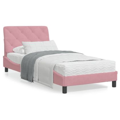 Рамка за легло с LED осветление, розова, 90x190 см, кадифе