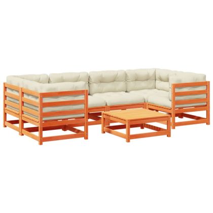 Градински комплект с възглавници, 7 части, восъчнокафяв