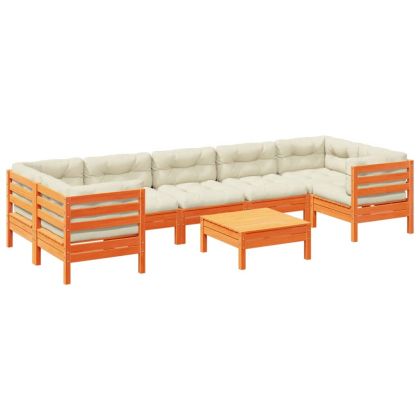 Градински комплект диван с възглавници, 8 части, восъчнокафяв